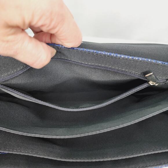 White House Black Market Blue Snakeskin pattern with Black Trim Shoulder Purse - Picture 13 of 15